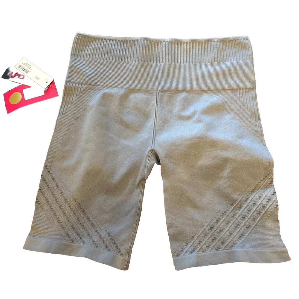 Ryka Women High Waist Ribbed Stretch Workout Seamless Bike Shorts Gray NEW M
